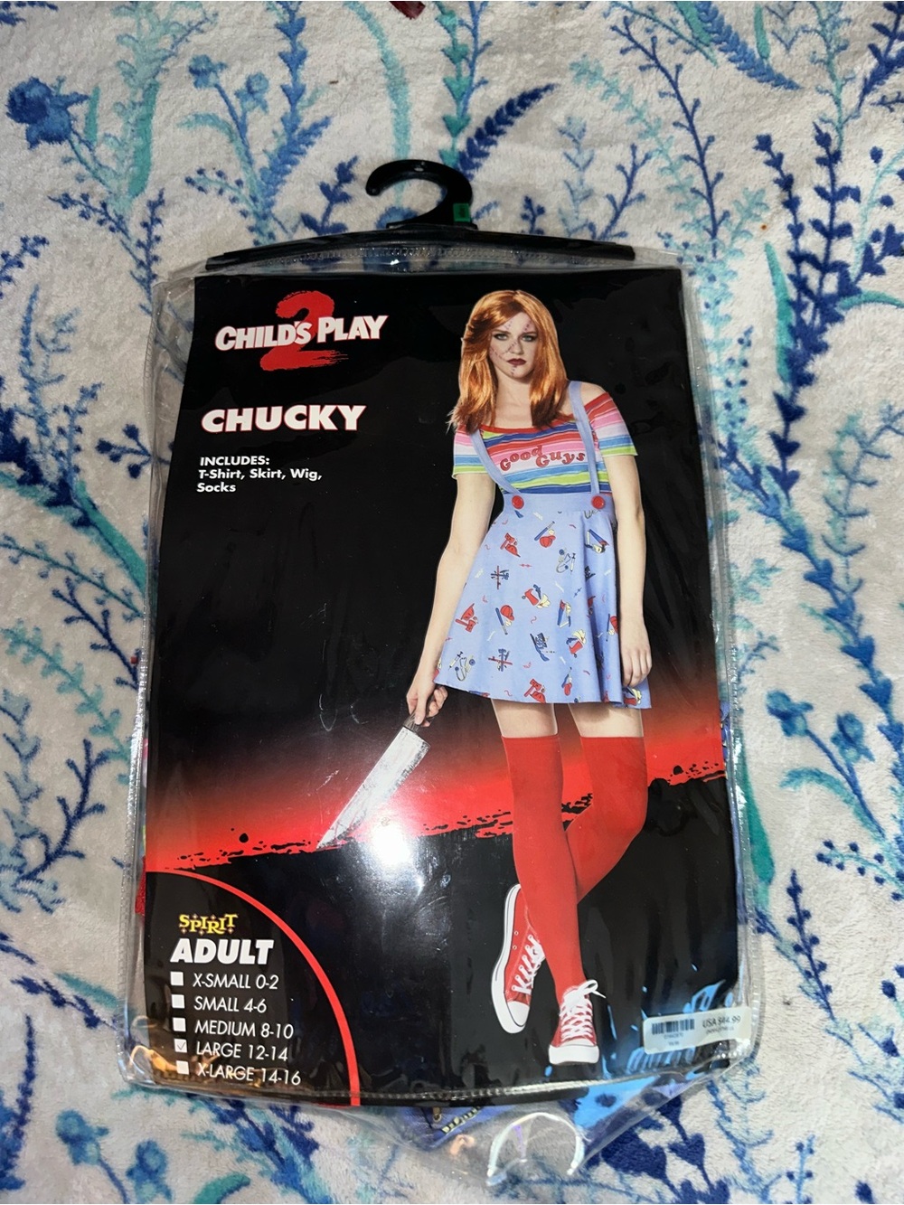 Spirit Child's Play Chucky Costume Dress in Light Blue with Red Socks